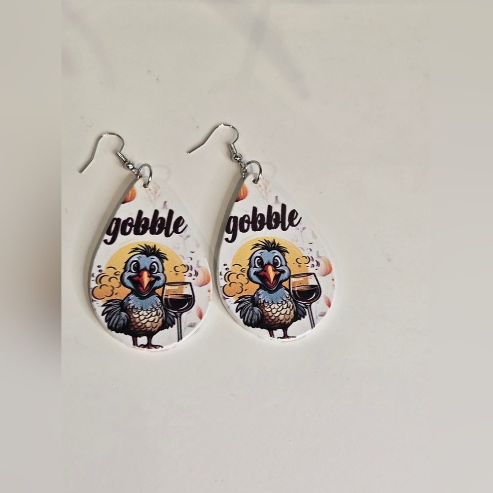 Festive Thanksgiving Gobble Turkey Earrings - Picture 2 of 2